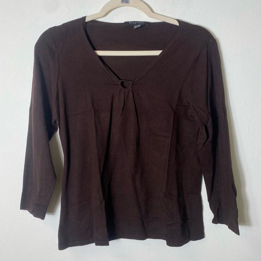 Etcetera Brown V Neck 3/4 Sleeve Sweater Size Medium